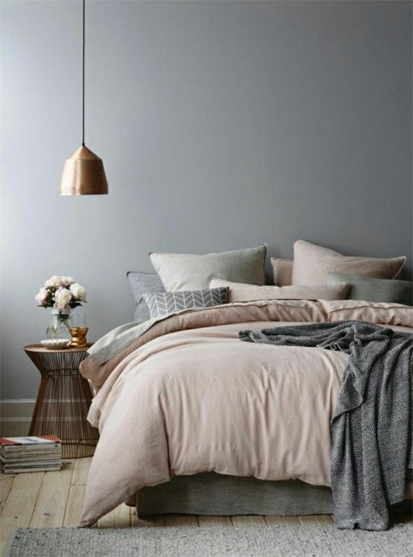 seinän värit makuuhuone ideoita maalaismainen seinän väri harmaa puulattia