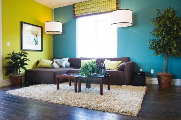 seinän värit olohuone vihreä sininen väri sekoita violetti sohva
