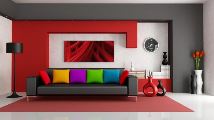 seinän maalit olohuone ideoita seinän suunnittelu punainen seinämaali