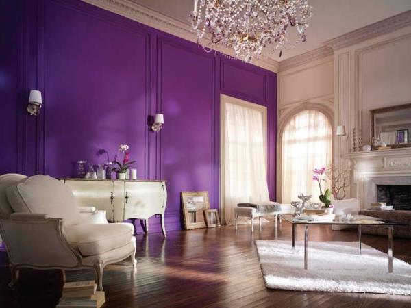 seinän värit olohuone violetti violetti trendiväri 2014 antiikkihuonekalut