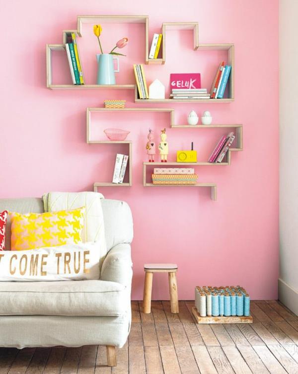 seinän värit olohuone vaaleanpunainen hellä värimaailma