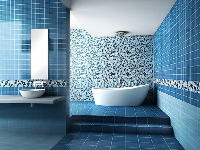 seinälaatat kylpyhuone sininen laatat kylpyamme portaat
