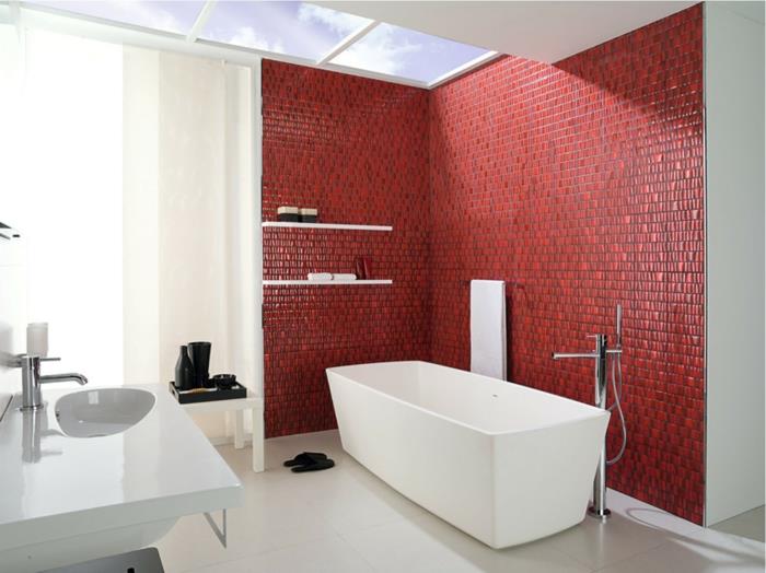 seinälaatat kylpyhuone punainen mosaiikki laatat valkoinen kylpyamme lattialaatat