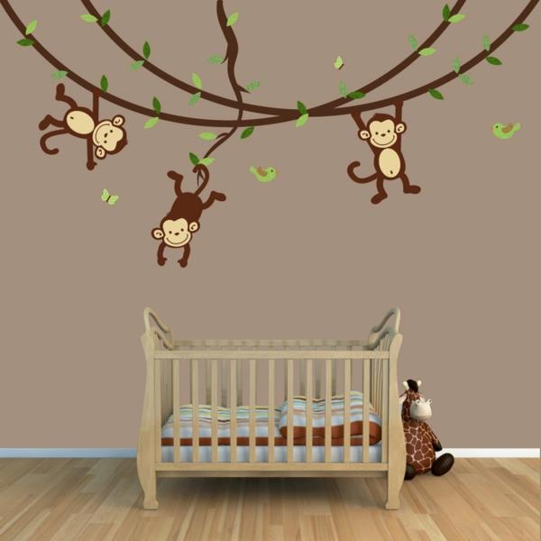 seinän suunnittelu vauvan huone apina oksat puulattia