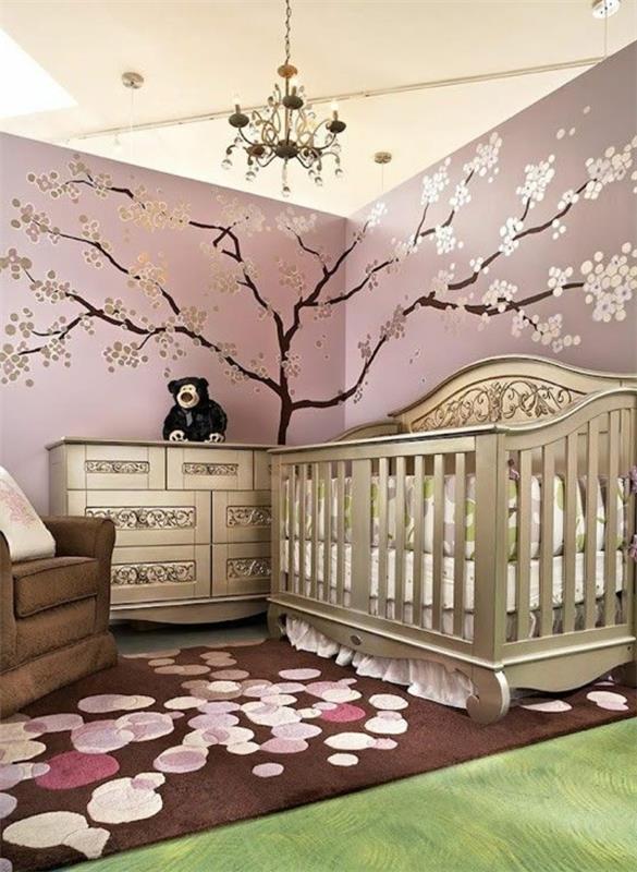 seinän suunnittelu vauvan huone matto loistava kattokruunu tyylikäs huonekaluja