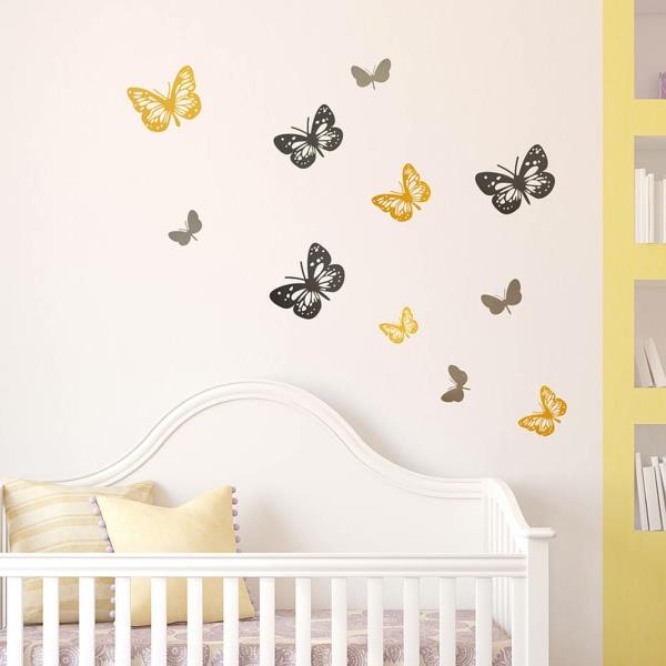 seinän suunnittelu vauvan huoneen seinätarrat perhosia
