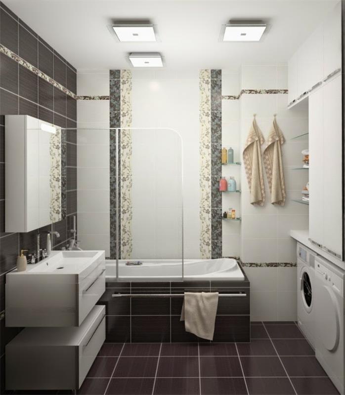 seinän suunnittelu kylpyhuone tyylikäs kylpyhuone laatat ruskean valkoiset saniteettiesineet