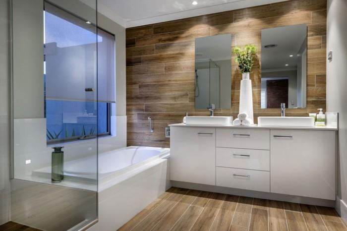 seinän suunnitteluideat kylpyhuone puu valkoiset huonekalut seinäpeili