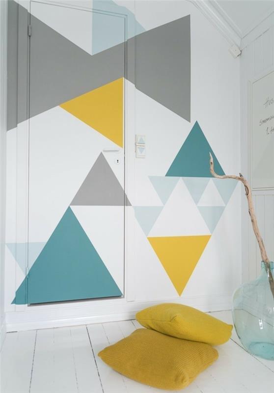 seinän suunnitteluideoita diy seinäkoriste värikkäitä kolmioita
