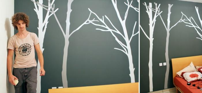 seinän suunnitteluideoita diy seinäkoriste metsämotiiveja valkoinen harmaa