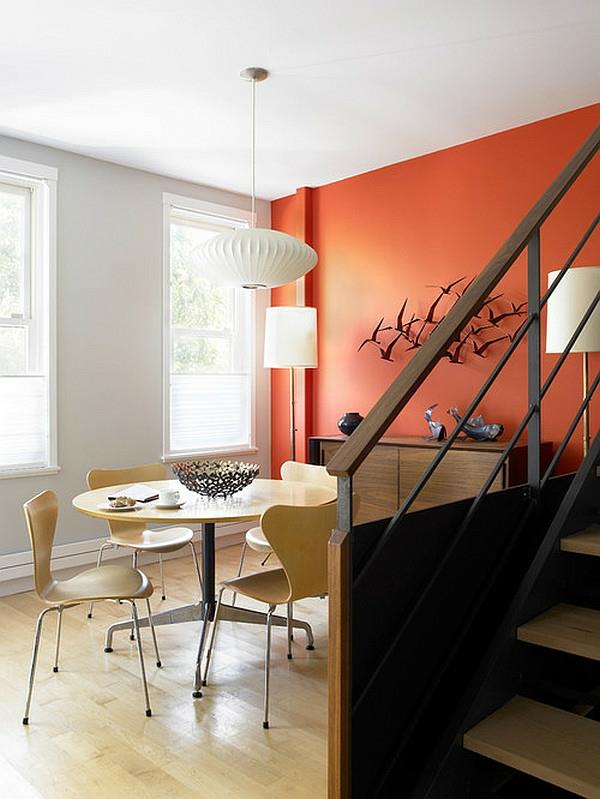 seinän suunnitteluideoita oranssi aksentti seinäseinäkoriste metalli CWB Architects