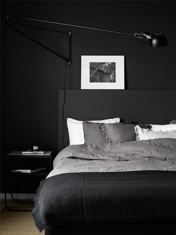 seinän suunnitteluideoita makuuhuoneen mustat seinät maskuliininen ulkonäkö