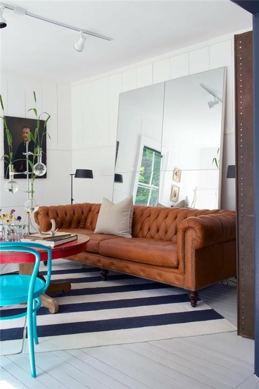 seinän suunnitteluideoita peili ruskea sohva raita matto