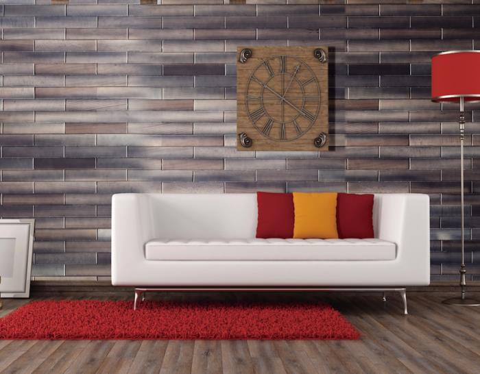 seinän suunnitteluideoita olohuone 3D -seinäpaneelit punainen matto