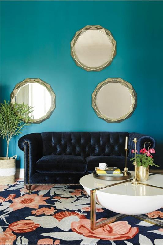 seinän suunnitteluideoita olohuone tyylikäs sohva seinäpeili
