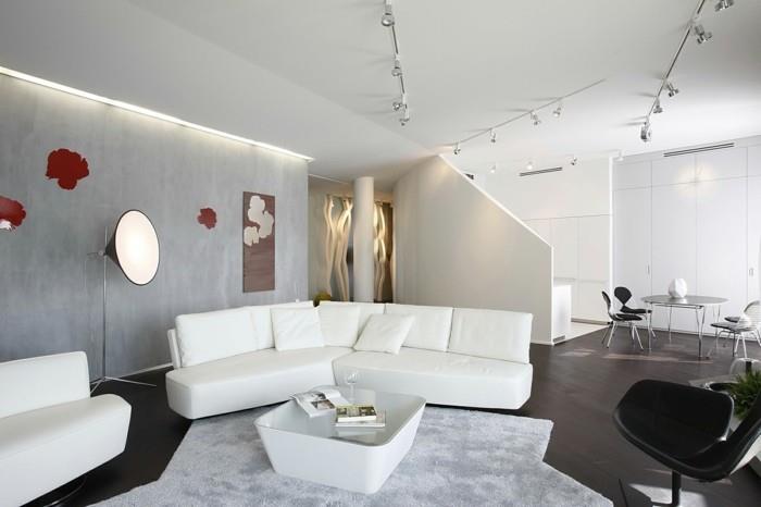 seinän suunnitteluideat olohuone valkoinen betoniseinät valkoinen sohvan seinäkoriste