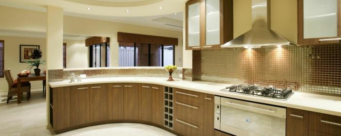 seinän suunnittelu keittiö kultaiset keittiölaatat hyvä hehkuva kaareva keittiön työtaso