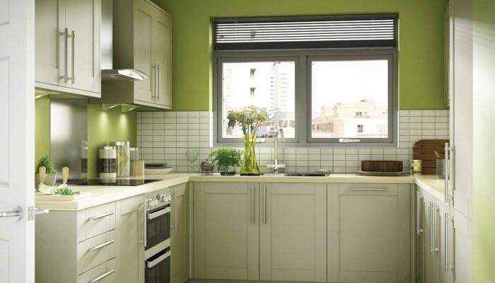 seinän suunnittelu keittiö vihreä valkoinen seinälaatat kukat ikkuna