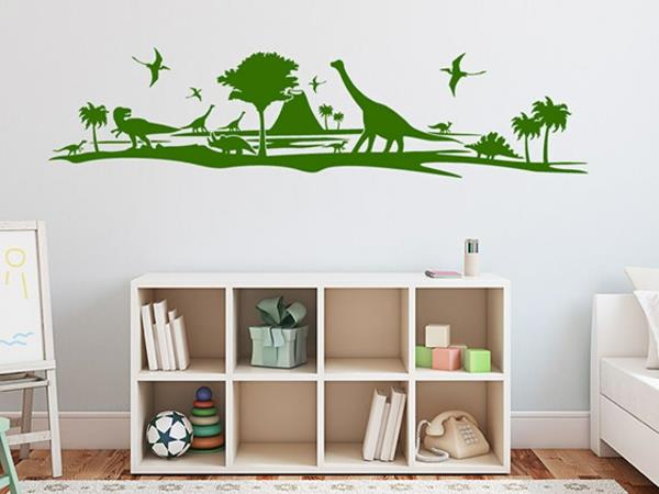seinän suunnittelu lastentarha pojat huone seinätarrat eläimet dinosaurus vihreä