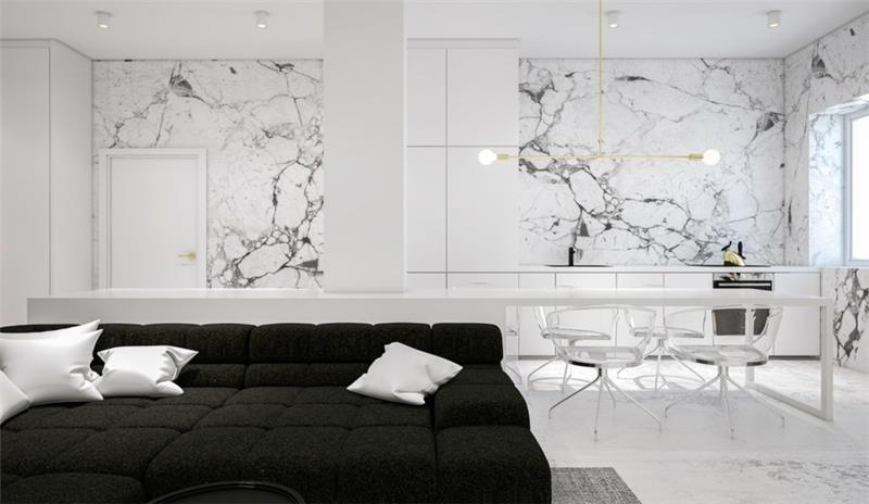 seinän suunnittelu marmorilla keittiössä