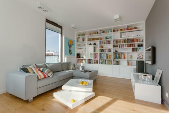 seinän suunnittelu moderni olohuone kirjahylly modulaarinen sohva
