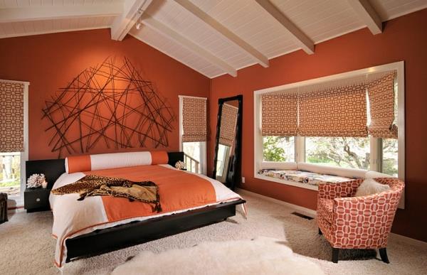 seinän sisustus makuuhuone luova seinän suunnittelu seinän väri oranssi