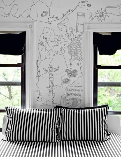 seinän suunnittelu makuuhuoneen seinän piirustus mustavalkoinen luonnos