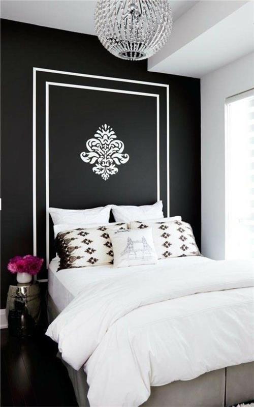 Kuvio mustavalkoisena seinänä, jossa värillinen seinämalli mustavalkoinen makuuhuoneen sisustus valkoinen musta kasvisto