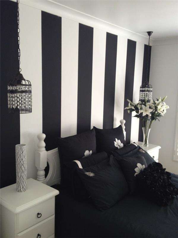Esimerkkinä mustavalkoinen seinäsuunnittelu ja värilliset sisustusesimerkit mustavalkoinen olohuoneen sisustus raidallinen