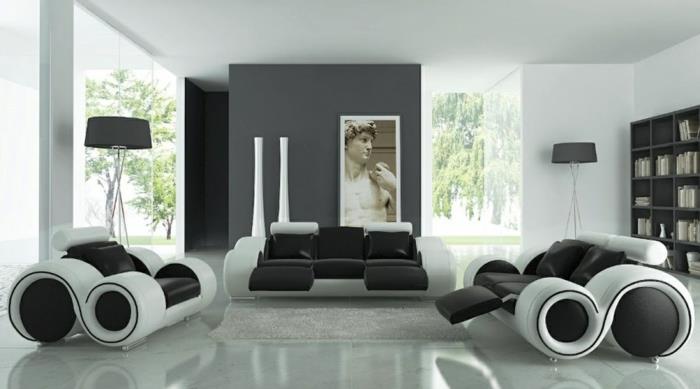Mustavalkoinen seinämalli, jossa musta ja valkoinen sisustus olohuoneen valkoinen musta suihkuverho 1