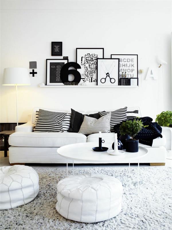 Kuvio mustavalkoisena seinänä, jossa on värillisiä sisustusesimerkkejä mustavalkoinen olohuoneen sisustus valkoinen musta kirjoitusvirhe