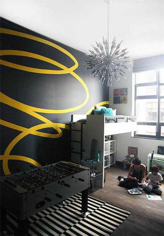 seinän suunnittelu lastenhuone musta keltainen
