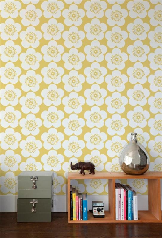 seinän suunnittelu seinämaalaukset tapetti kuvio kukka kuvio keltainen olohuone