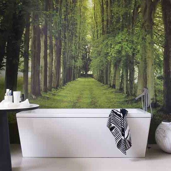 seinän koristelu hämmästyttävä metsäkävelytie puut kylpyhuone