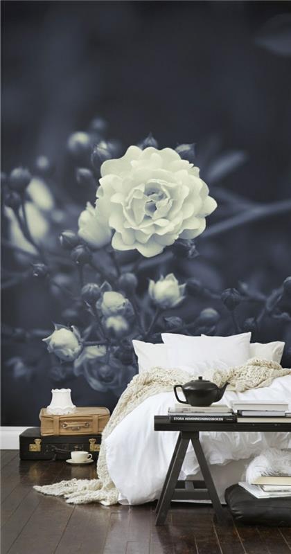seinäideoita makuuhuoneen seinän suunnitteluideoita kuvio taustakuvia ruusu musta valkoinen