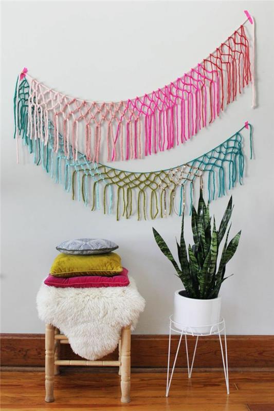 tee seinäideoita itse diy -ideoita macrame värikäs lanka skandinaavista elämää