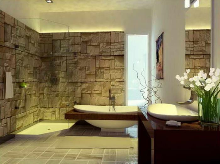 seinäpaneelit kivi näyttää kylpyhuone kylpyamme lattialaatat