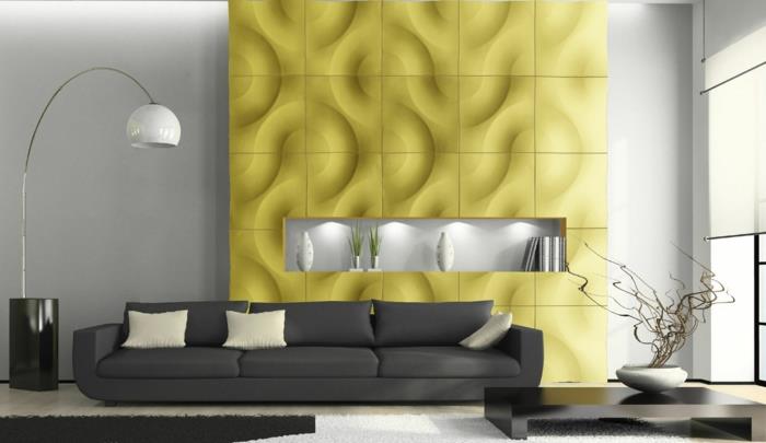 seinäpaneelit olohuone keltainen kaunis seinäkoriste