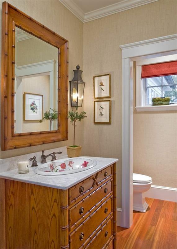 seinäpeili pesuallas pohjakaappi bambu kylpyhuone huonekalut aasialainen tyyli