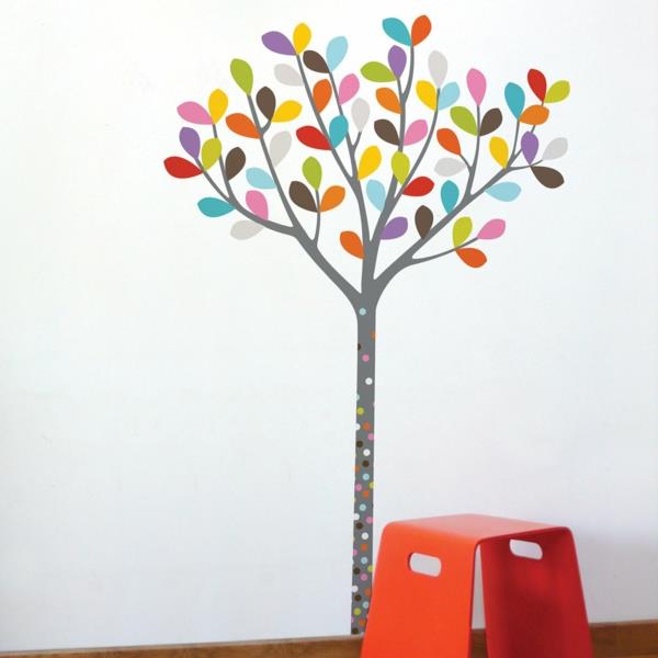 seinätarra lastenhuone värillinen puu oranssi jakkara
