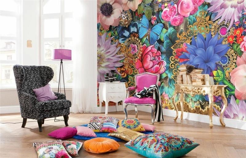 seinä tapetti olohuone valokuvatausta kukka kuvio värillinen lattiatyynyt