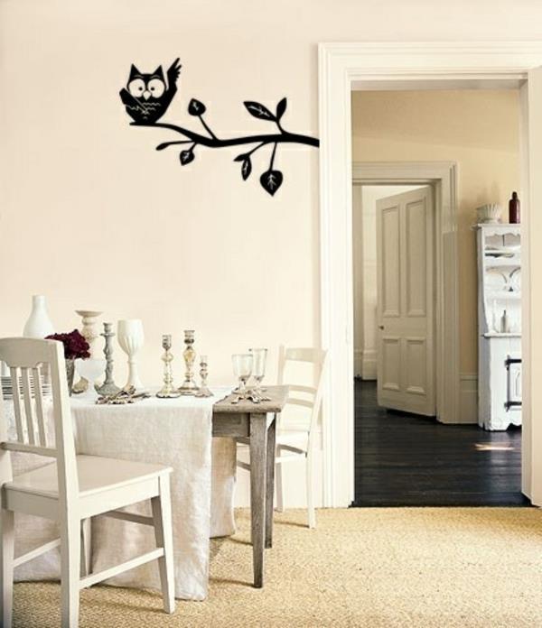 seinätarrat ruokasalissa seinän suunnittelu seinätarrat pöllöt