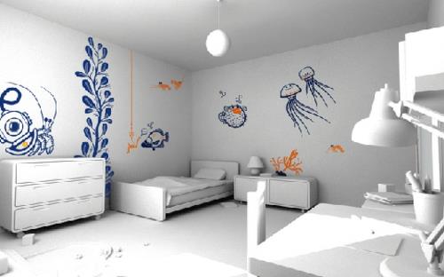 seinä tarra kuvio kala meduusoja
