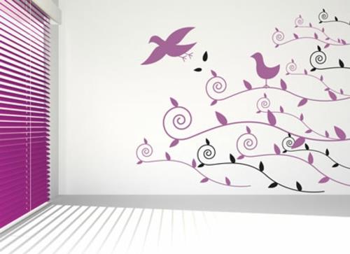seinä tarra kuvio violetti lintuja