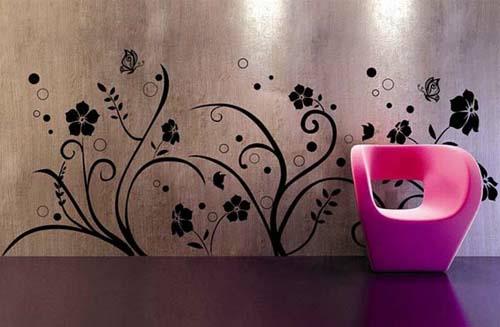 seinä tarra kuvio seinäkoriste kukat vaaleanpunainen nojatuoli