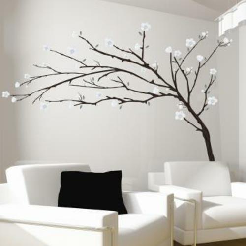 seinä tarrat kuvio valkoiset kukat puu