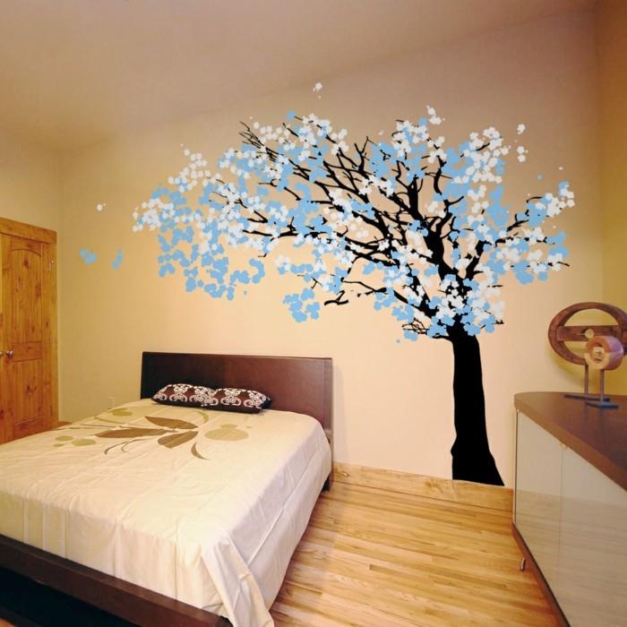 seinätarrat puun koristeluideoita makuuhuoneen sinisiä aksentteja