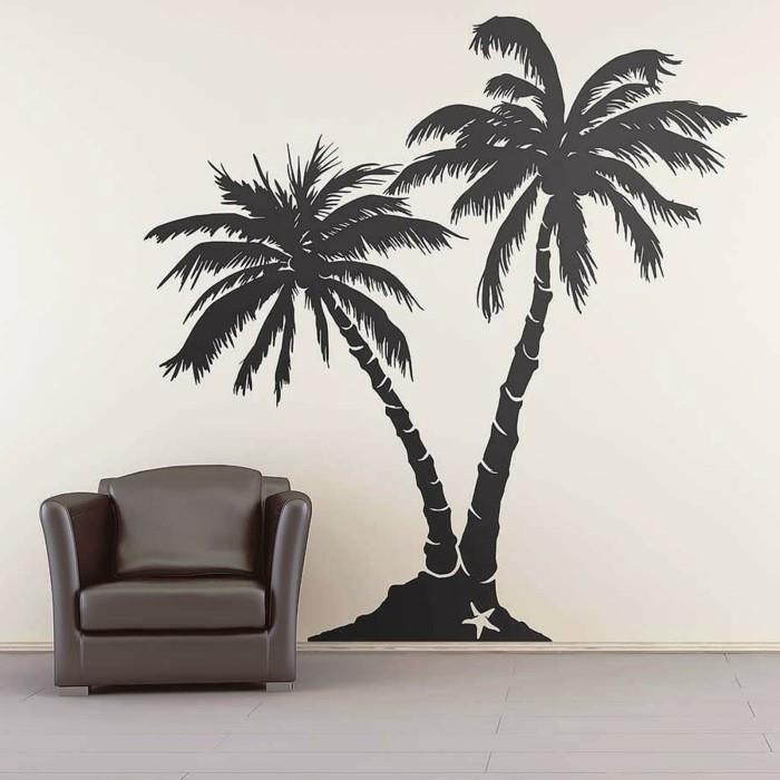 seinä tarrat puu palm nahka nojatuoli deco ideoita olohuone