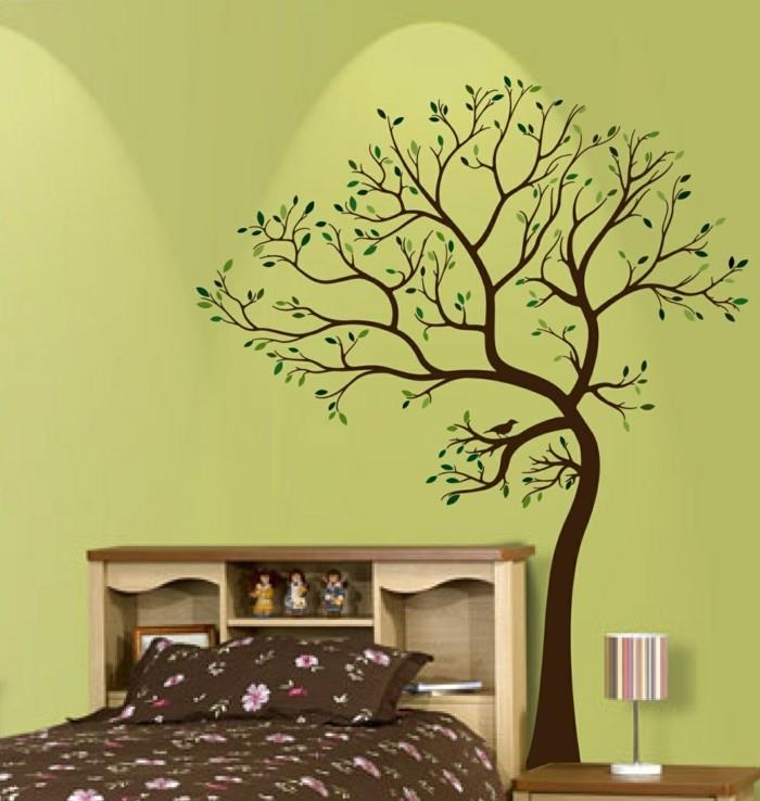 seinätarrat puu makuuhuoneen sisustusideoita seinäkoristeita