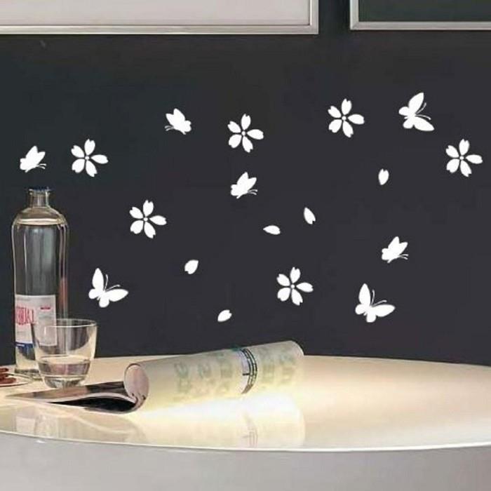 seinä tarrat kukat kukat perhoset musta seinä